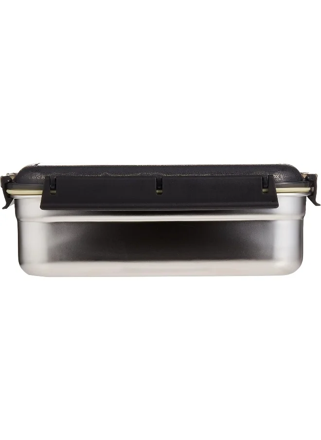 نيسان Nessan Stainless Steel Bento Lunch Food Box Container, Large 1250ML Metal Lunch Box Container for Kids Lockable Clips to Leak Proof - BPA-Free - Dishwasher Safe, Black/Silver, TSNO2RE-1250ML