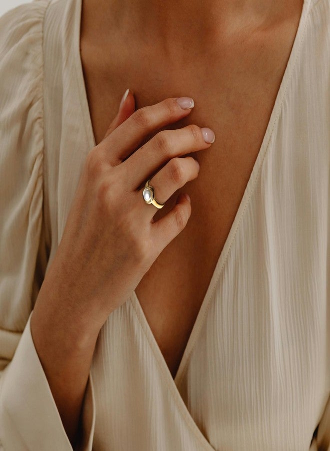 HOSICRON Pearl Ring for Women, 18K Gold Plated Stainless Steel Comfort Fits Sizes 6 to 9, Simulated Pearl, Created Pearl - Image 3