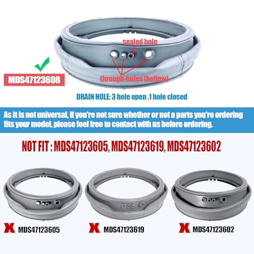 Wadoy MDS47123608 WM8100HVA Washer Door Boot Gasket Seal Parts Compatible with LG Kenmore Washing Machine WM8000HVA/HWA, WM4070HVA/HWA,WM4270HWA, Replace AP5668418, 2673936, PS6448330 - Image 2