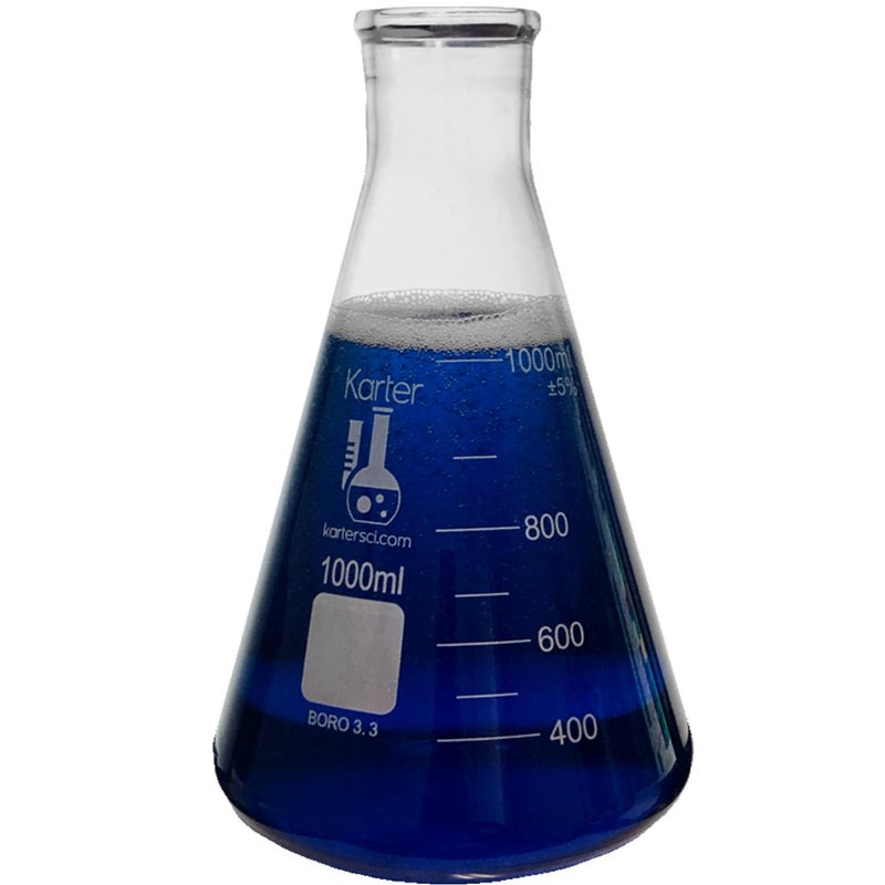 Karter Scientific 1000ml Narrow Mouth Erlenmeyer Flask, 3.3 Borosilicate Glass, Karter Scientific 213G22 (Single) - Image 1