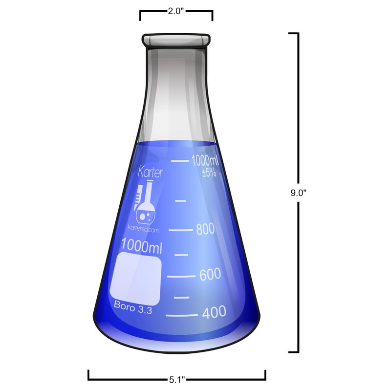 Karter Scientific 1000ml Narrow Mouth Erlenmeyer Flask, 3.3 Borosilicate Glass, Karter Scientific 213G22 (Single) - Image 3