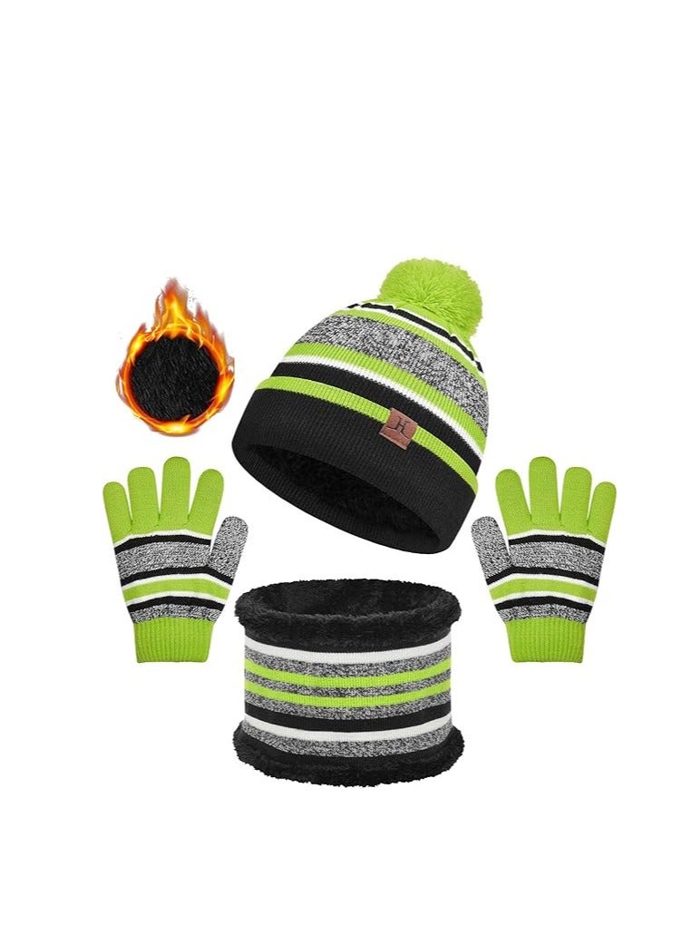 KASTWAVE Kids Warm Beanie Hat Scarf Gloves Set 3 in 1 Thermal Knit Hat Scarf Gloves Set Winter Accessories Sets Snood Scarf Gloves Set with Double Layer Fleece Lining Boys Girls  - Image 1