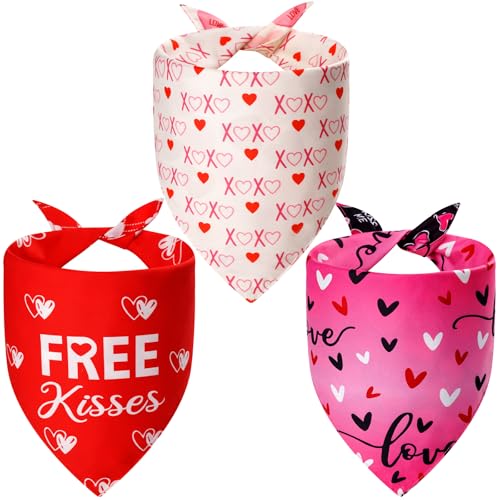 Agroon Dog Valentines Bandana XLarge 3PCS, 6 Pattern Sweetheart Scarf for Boy and Girl, Red Pink Black Triangle Reversible Love Bibs Breed for Puppy Pets - Image 1