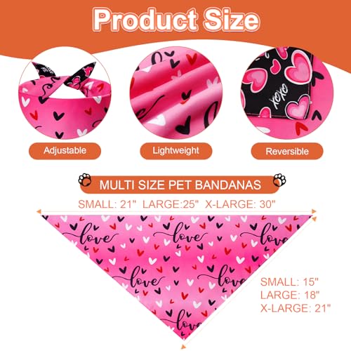 Agroon Dog Valentines Bandana XLarge 3PCS, 6 Pattern Sweetheart Scarf for Boy and Girl, Red Pink Black Triangle Reversible Love Bibs Breed for Puppy Pets - Image 3