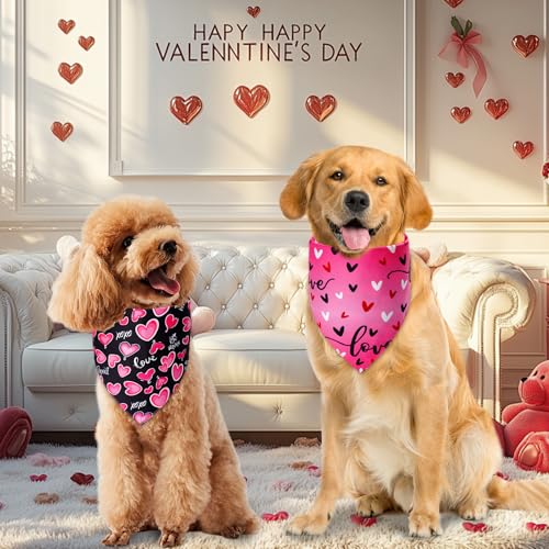 Agroon Dog Valentines Bandana XLarge 3PCS, 6 Pattern Sweetheart Scarf for Boy and Girl, Red Pink Black Triangle Reversible Love Bibs Breed for Puppy Pets - Image 5