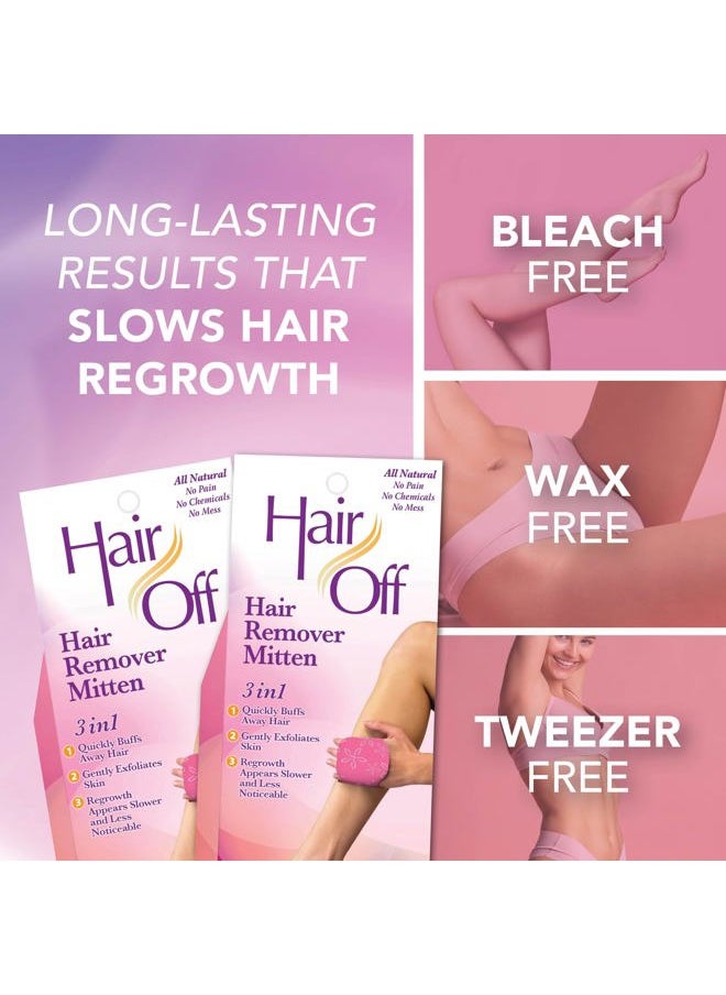 Hair off - Hair Remover Mitten - All-Natural, Painless & Chemical Free - Full Body Hair Removal - Slows & Lessens Regrowth - Exfoliates Skin (3 Mittens Per Box) - Image 1
