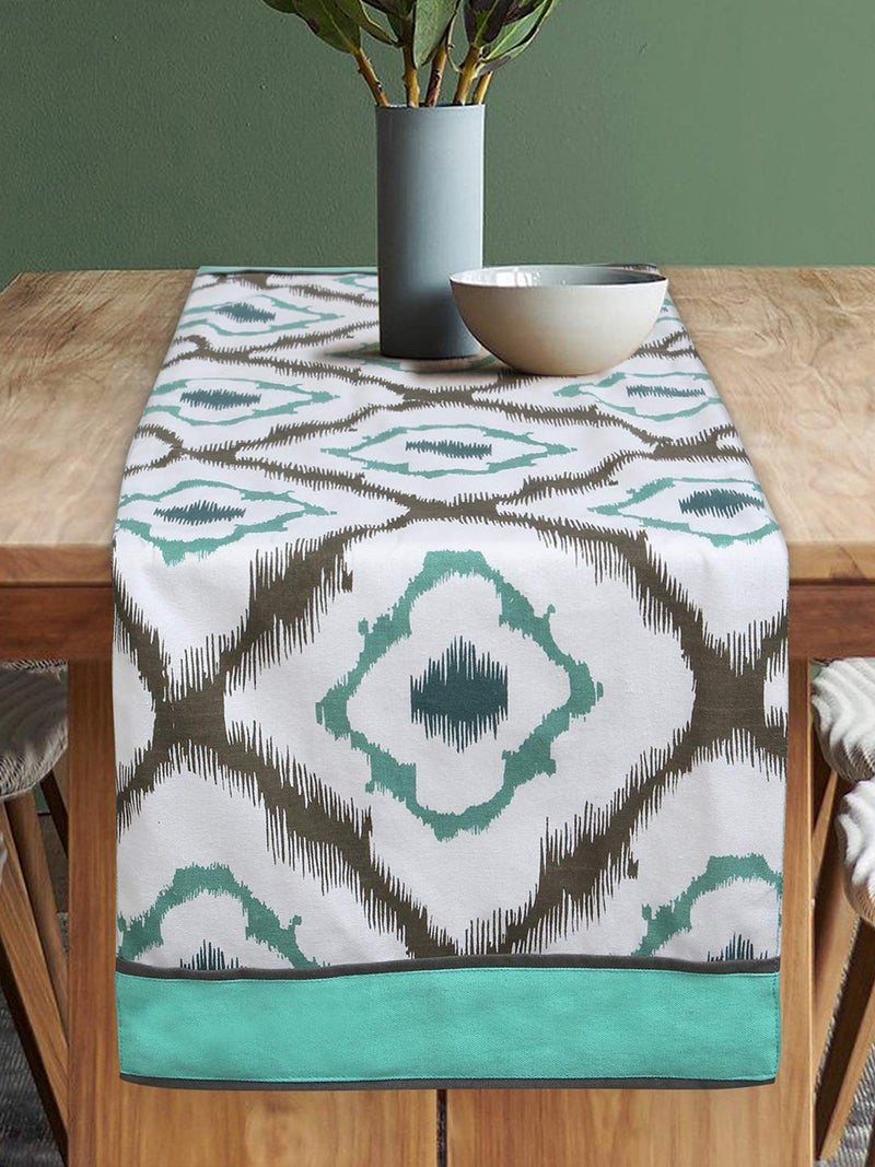 Dekor World 3 Ikat Printed Aqua Table Runner with 4 Pcs Place Mat (33x120cm/33x47cm) (Pack of 5 Pcs)-4 Seater Dinning & Center Table - Image 2