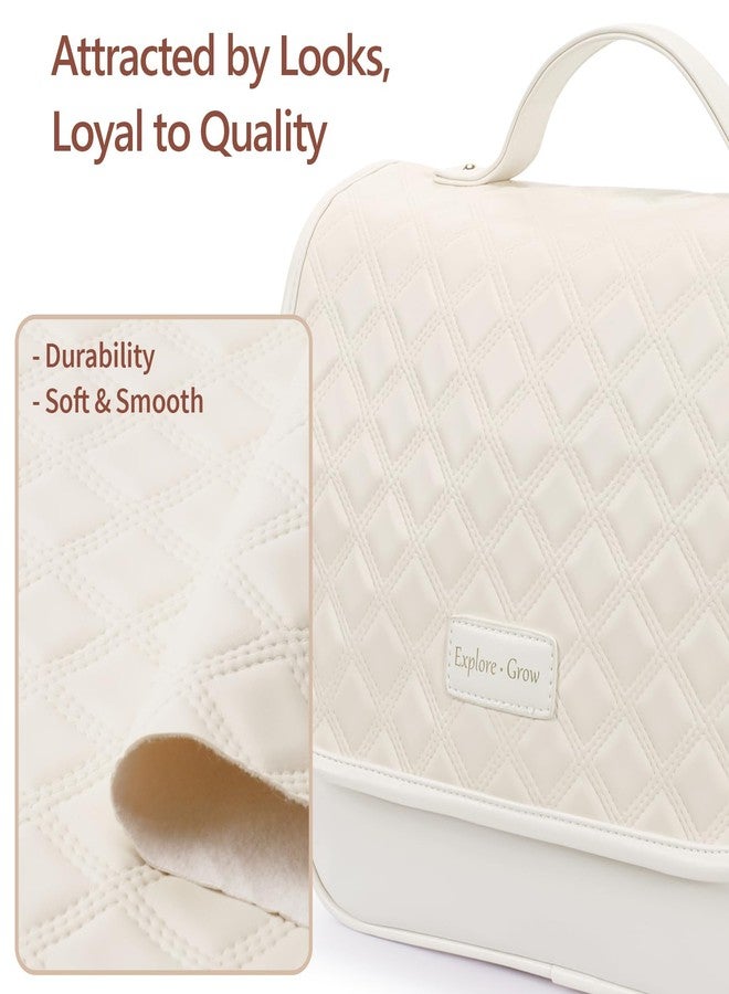 PACKISM Hanging Travel Toiletry Bag for Women - Quilted Plaid PU Leather Travel Makeup Bag with Detachable Bag, Waterproof Cosmetic Bag for Full-Sized Toiletries Fit Bathroom Cruise, Off-white (M) - Image 4