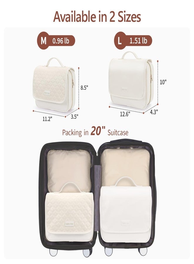 PACKISM Hanging Travel Toiletry Bag for Women - Quilted Plaid PU Leather Travel Makeup Bag with Detachable Bag, Waterproof Cosmetic Bag for Full-Sized Toiletries Fit Bathroom Cruise, Off-white (M) - Image 2