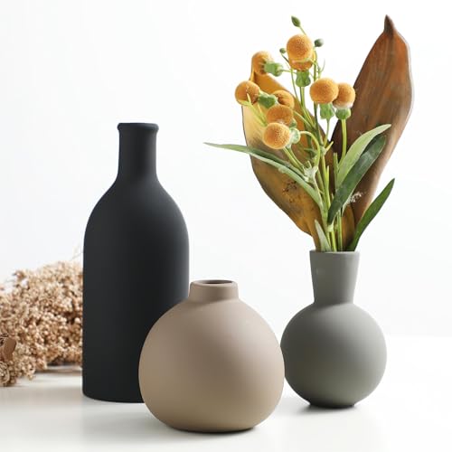 ooit Ceramic Vase Set of 3, Vases Home Decor Rustic Farmhouse Decor Pottery Vases for Bouquet Pampas Grass Dried Fresh Flowers, Living Room, Kitchen, Bedroom, Bathroom, Entryway Mantel, Decor -Multicolor - Image 3