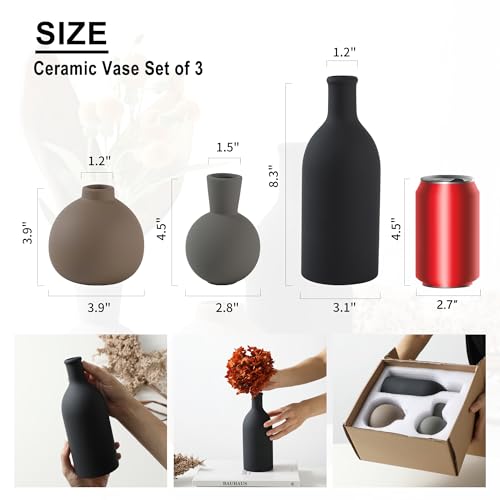 ooit Ceramic Vase Set of 3, Vases Home Decor Rustic Farmhouse Decor Pottery Vases for Bouquet Pampas Grass Dried Fresh Flowers, Living Room, Kitchen, Bedroom, Bathroom, Entryway Mantel, Decor -Multicolor - Image 2