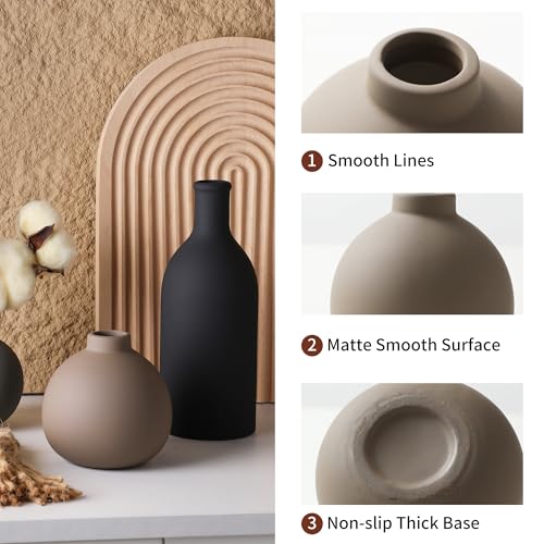 ooit Ceramic Vase Set of 3, Vases Home Decor Rustic Farmhouse Decor Pottery Vases for Bouquet Pampas Grass Dried Fresh Flowers, Living Room, Kitchen, Bedroom, Bathroom, Entryway Mantel, Decor -Multicolor - Image 5