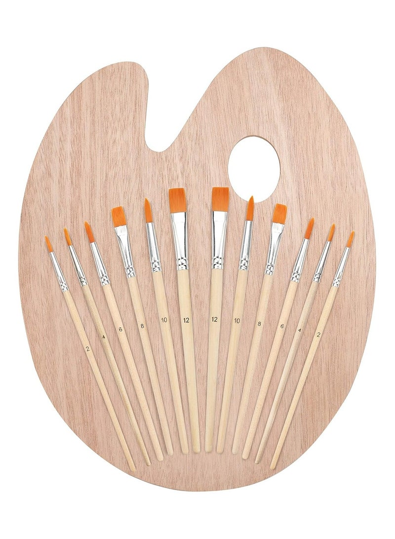 Wooden Paint Brush and Palette Set (12 Brushes)