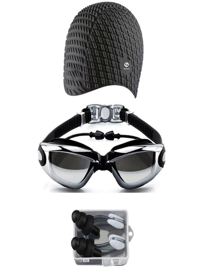 First Lens Powerless Swimming Goggle with Earplug, Square design Swimming cap Men & Women 02 - Image 1