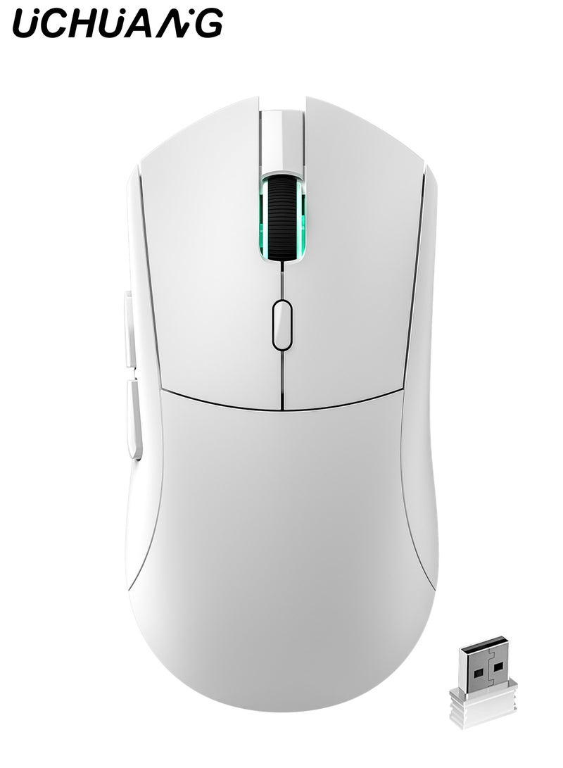 UCHUANG RS7 Lightweight Wireless Gaming Mouse,Tri-Mode(2.4G/USB-C Wired/Bluetooth),6 DPI Adjustable up to 20000,PAW3311 Optical Sensor,500mAh Long Battery,8 Buttons for PC/Laptop/Win/Mac(White) - Image 1