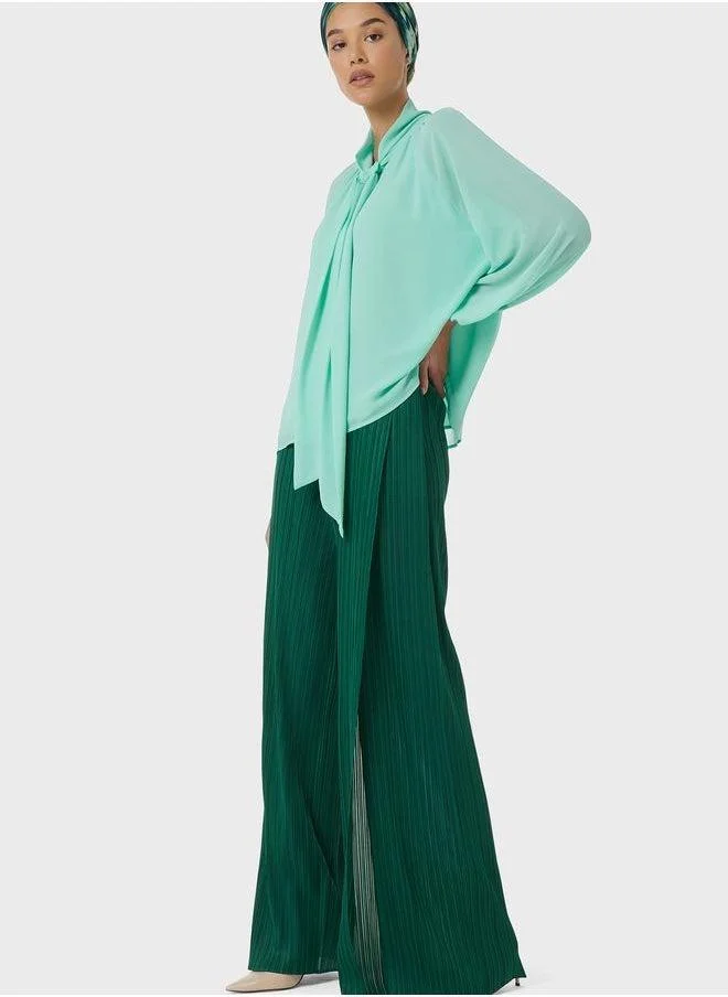 leem Wide Leg Plisse Trousers