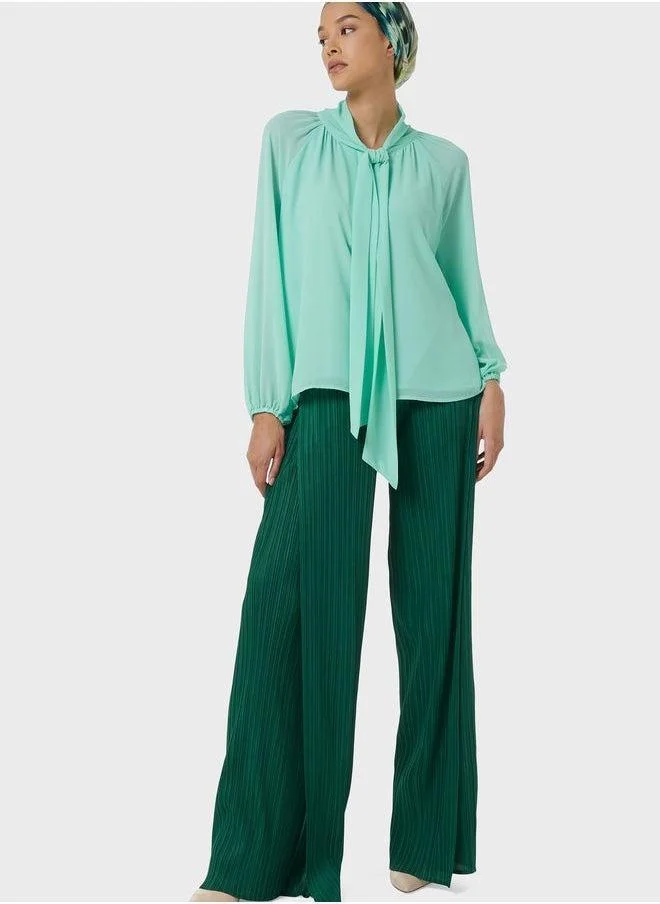 leem Wide Leg Plisse Trousers