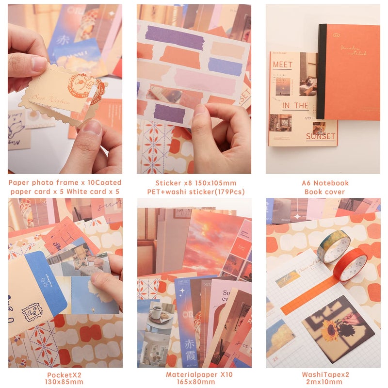 emmoolife 348 Pcs Scrapbooking Supplies Kit, Vintage Aesthetic Scrapbook Kit for Bullet Junk Journal, Stationery, A6 Grid Notebook, DIY Journaling Supplies, Birthday Craft Gift for Teen Girl Women - Image 3