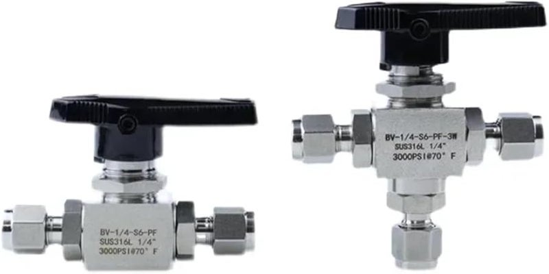 صمام كرة من الفولاذ المقاوم للصدأ 316، وصلة تي مستقيمة ضغطية، مقاس 3/8 بوصة (9.53 ملم)، 3 طرق - Image 1