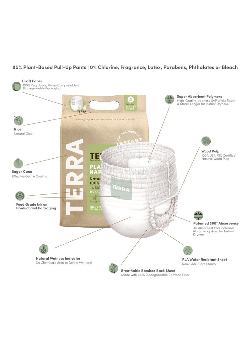 Terra سروال تدريب مقاس 4 - حفاضات بأسلوب سحب 85% من النباتات، فائقة النعومة وخالية من المواد الكيميائية للبشرة الحساسة، امتصاص فائق، حفاضات مثالية لليل، للأطفال من 22-30 رطلاً، 16 قطعة - Image 2