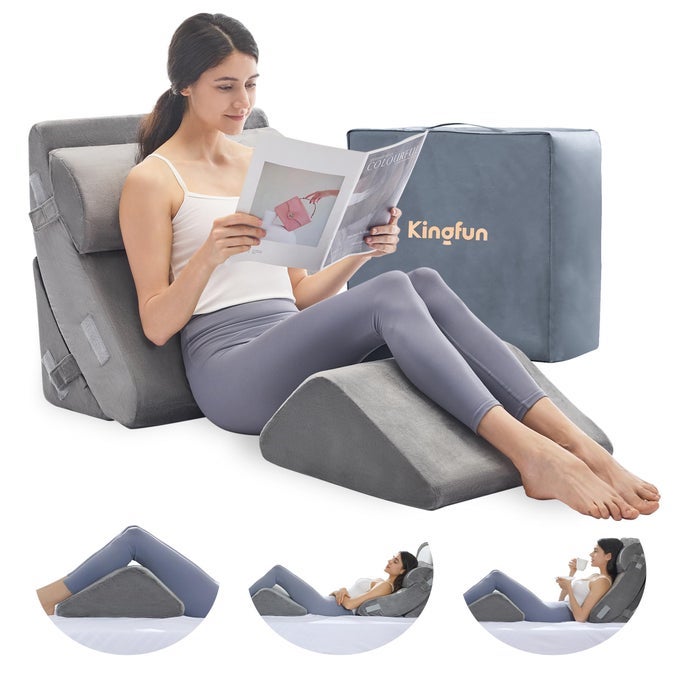 4PCS ORTHOPEDIC BED WEDGE PILLOW SET FOR SLEEPING MEMORY FOAM FOR SLEEPINGBREATHABLE TRIANGLE PILLOW WEDGE POST SURGERY MEMORY FOAM FOR BACK LEG PAIN RELIEF SITTING