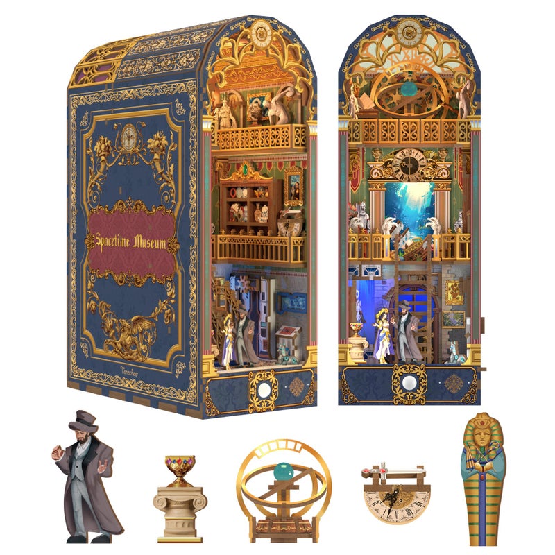 Tonecheer DIY Book Nook Kit for Adults, 3D Wooden Puzzle Bookend Miniature House Kit, Booknook Bookshelf Insert Decor with Dust Cover and LED Lights Gifts (Spacetime Museum) - Image 1
