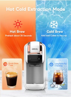 Cafelffe Espresso Coffee Machine 19Bar Hot Cold Coffee Maker For D Series Large Capsule and N Series Small Capsule, ESE Pods And Coffee Powder 1450W 600ML White  - Image 3