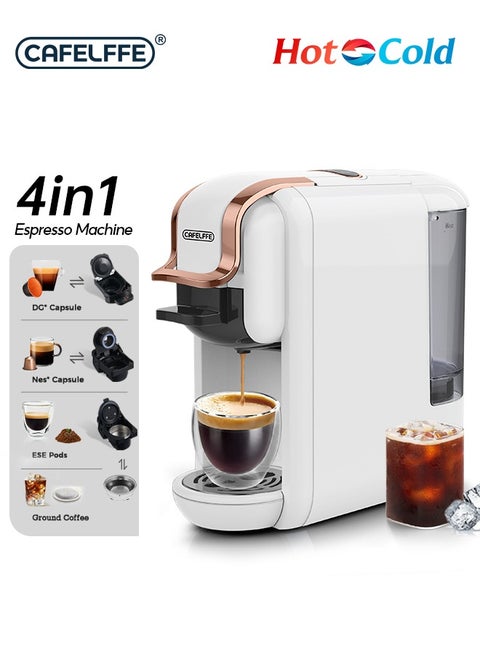 Espresso Coffee Machine 19Bar Hot Cold Coffee Maker For D Series Large Capsule and N Series Small Capsule, ESE Pods And Coffee Powder 1450W 600ML White