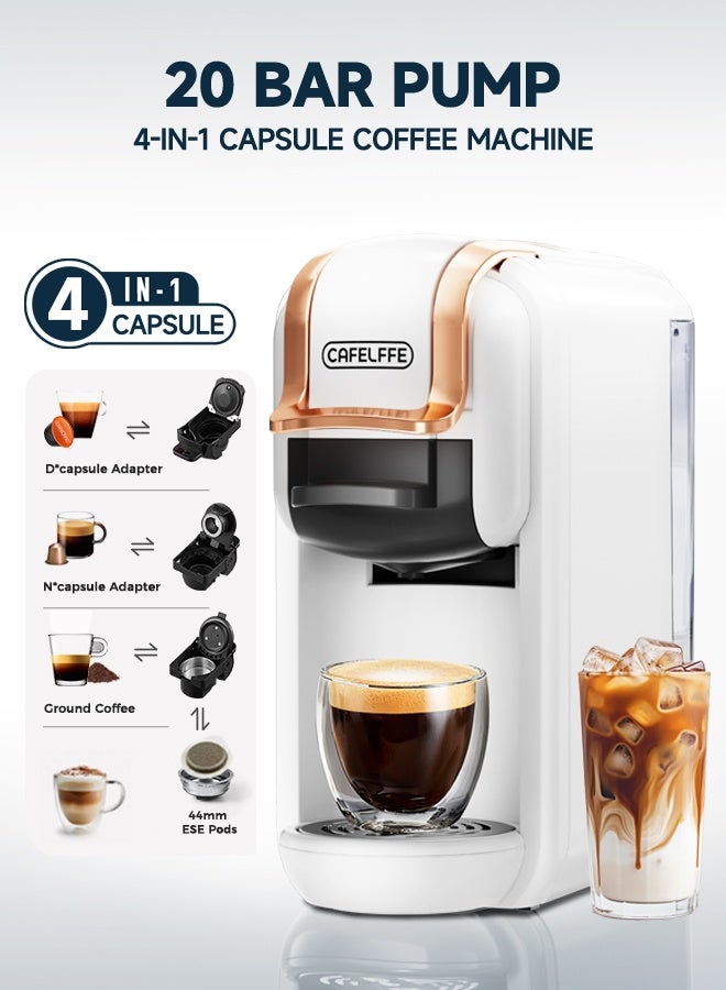 كافلف ماكينة تحضير قهوة الاسبريسو 19 بار صانعة القهوة الباردة الساخنة 19 باردة للكبسولات الكبيرة من السلسلة D والسلسلة N كبسولات صغيرة، كبسولات ESE ومسحوق القهوة 1450 واط 600 ملليتر أبيض - Image 1