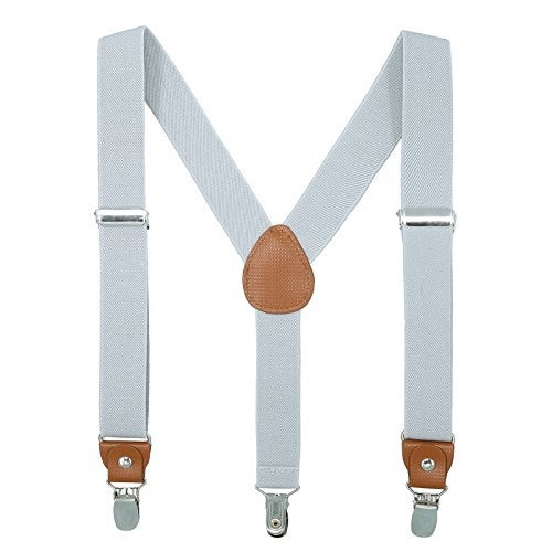 AWAYTR Kids Boys Adults Suspenders - 4 Sizes Sturdy Metal Clips Elastic Adjustable Suspender (24 inches (3 Years-6 Years),Light gray) - Image 1