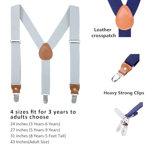 AWAYTR Kids Boys Adults Suspenders - 4 Sizes Sturdy Metal Clips Elastic Adjustable Suspender (24 inches (3 Years-6 Years),Light gray) - Image 2