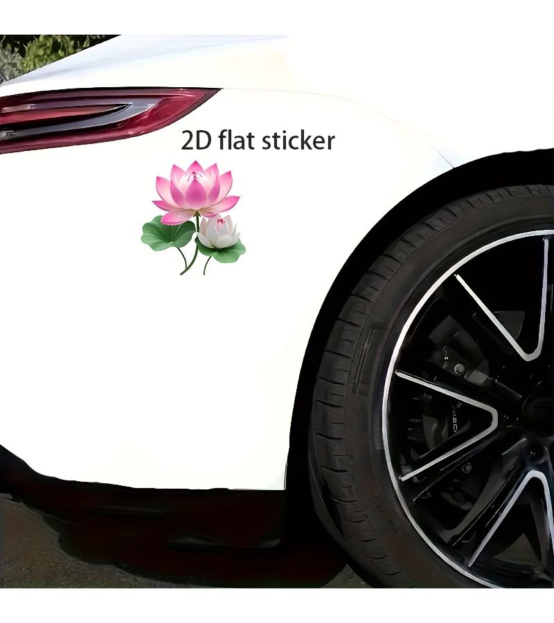 Self Adhesive Glossy 1pc Lotus Flower Vinyl Decals 2D Flat 6 Inch Pink Stickers For Car Motorcycle Laptop Door Window - Image 2