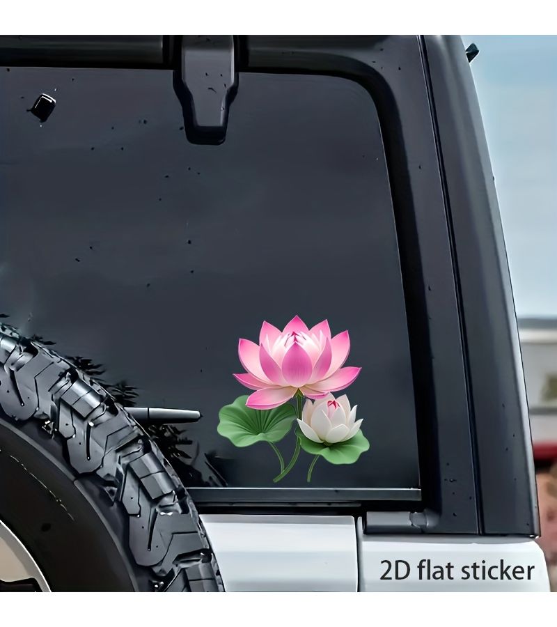 Self Adhesive Glossy 1pc Lotus Flower Vinyl Decals 2D Flat 6 Inch Pink Stickers For Car Motorcycle Laptop Door Window - Image 3