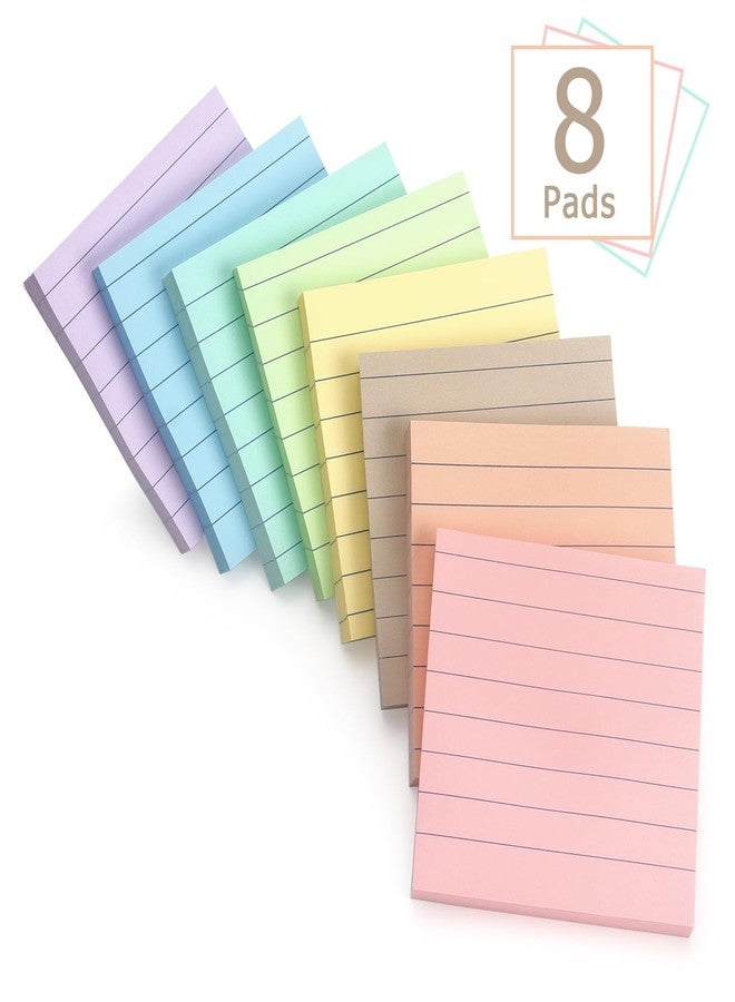 Eastern Wolf Lined Sticky Notes 3x3 Inch, 8 Pack, Light Colors, Premium Self-Adhesive Notepads, 640 Sheets, for Office, School & Home Use, Easy to Use, Reusable & Removable - Image 2
