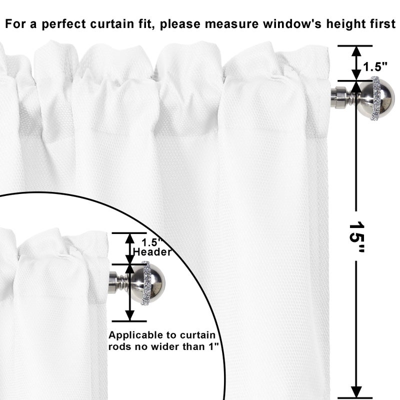 XWZO White Valance for Windows Rectangle Textured Semi Sheer Antiwrinkle Jacquard Small Window Kitchen Valance Rod Pocket Window Toppers for Basement Bathroom Laundry, 60Wx15L inch, 1 Piece - Image 3