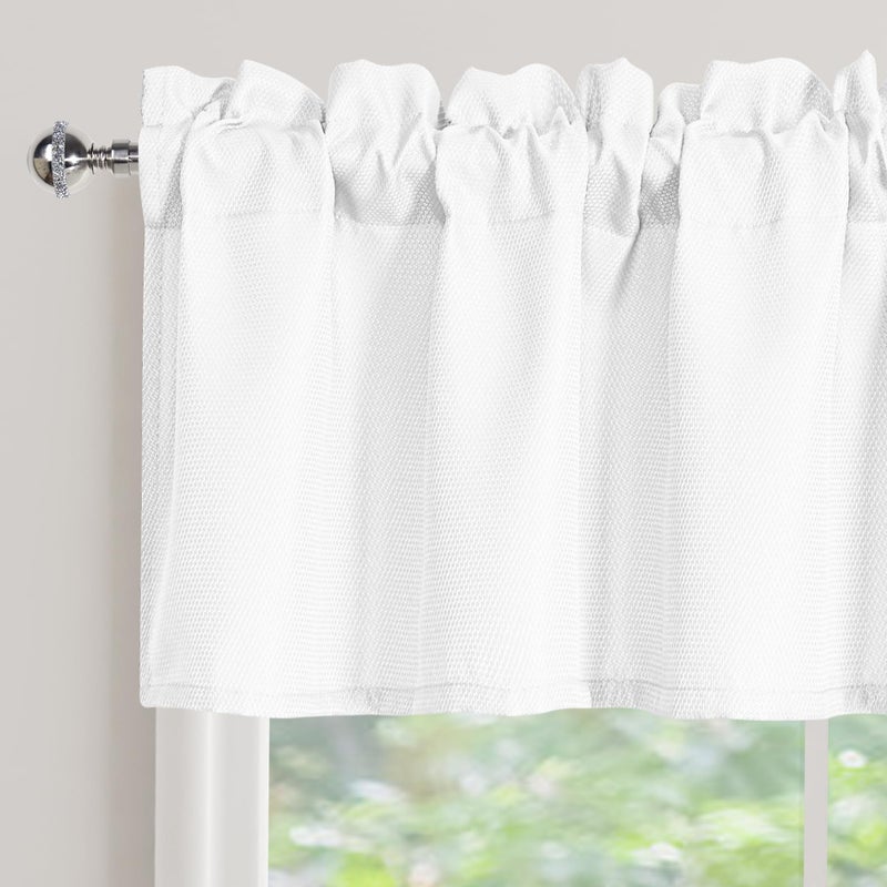 XWZO White Valance for Windows Rectangle Textured Semi Sheer Antiwrinkle Jacquard Small Window Kitchen Valance Rod Pocket Window Toppers for Basement Bathroom Laundry, 60Wx15L inch, 1 Piece - Image 1