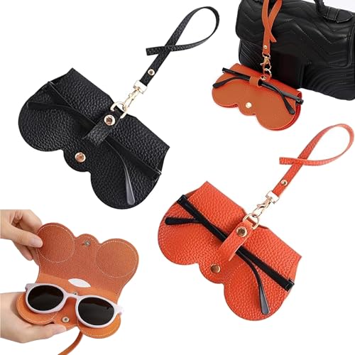 VIVUE 2 PCS Sunglasses Case Cover For Men & Women | PU Leather Eyewear Glasses Case With Hanging Strip For Bag | Snep Button Cover Protect Your Eyeglasses, Spectacles, Goggles, Organizer For Travel - Image 1