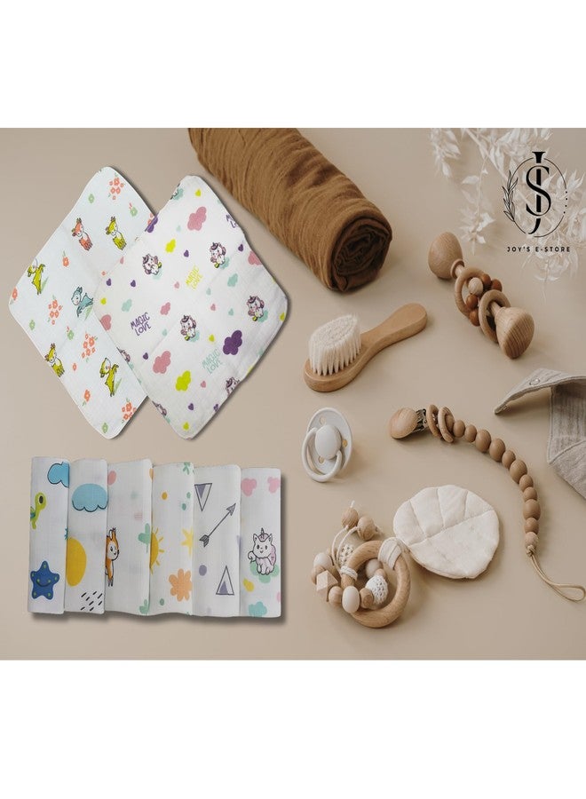 JOY'S E-STORE Muslin Cotton Baby Washcloths for Newborns | Ultra Soft, Absorbent, Reusable Face Towels | 25x25 cm | Pack of 6 | Soft Hankies for Babies - WCM42 Combo P4 - Image 4