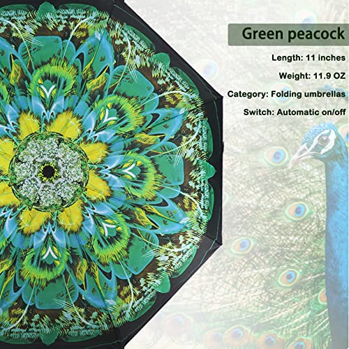 SIEPASA Windproof Travel Compact Umbrella-Automatic Umbrellas for Rain- Folding Umbrella, Travel Umbrella Compact, Small Portable Windproof Umbrellas for Men Women Teenage. (Green Peacock) - Image 5