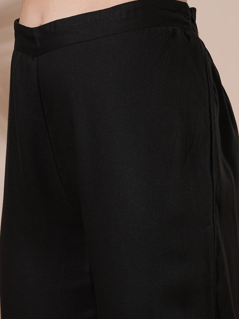 globus Globus Women V-Neck Embroidered & Mirror Work High-Low Hem A-Line Kurta & Trousers - Image 5