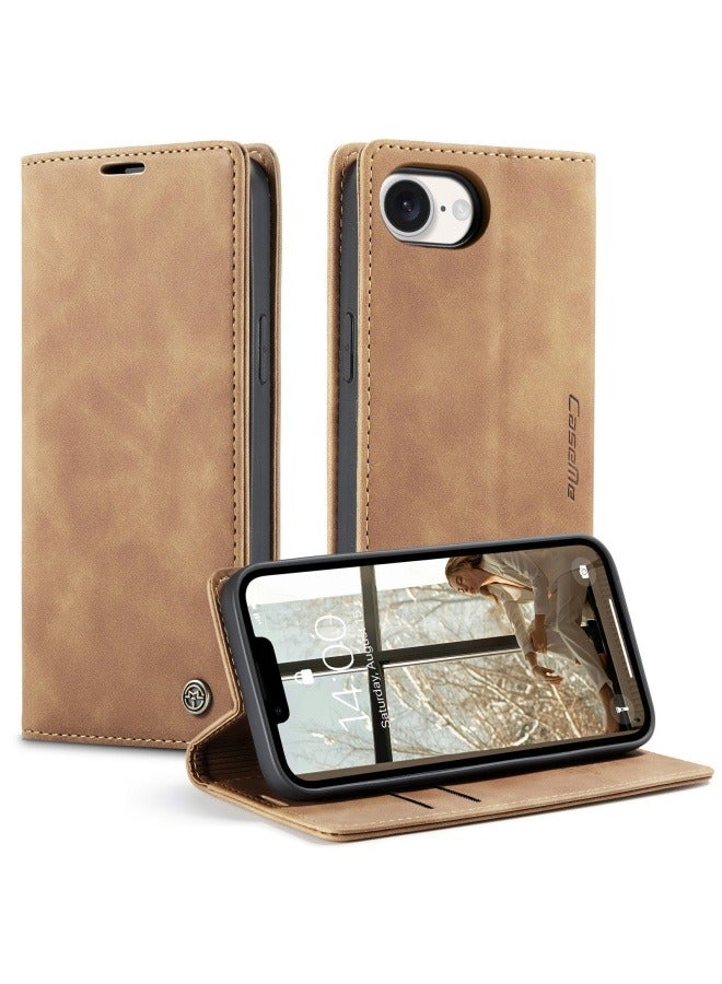 Suitable for iPhone 16E retro clamshell leather case bracket mobile phone case anti-fall card protective cover  - Image 1