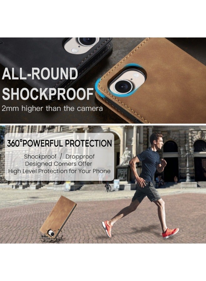 Suitable for iPhone 16E retro clamshell leather case bracket mobile phone case anti-fall card protective cover  - Image 4
