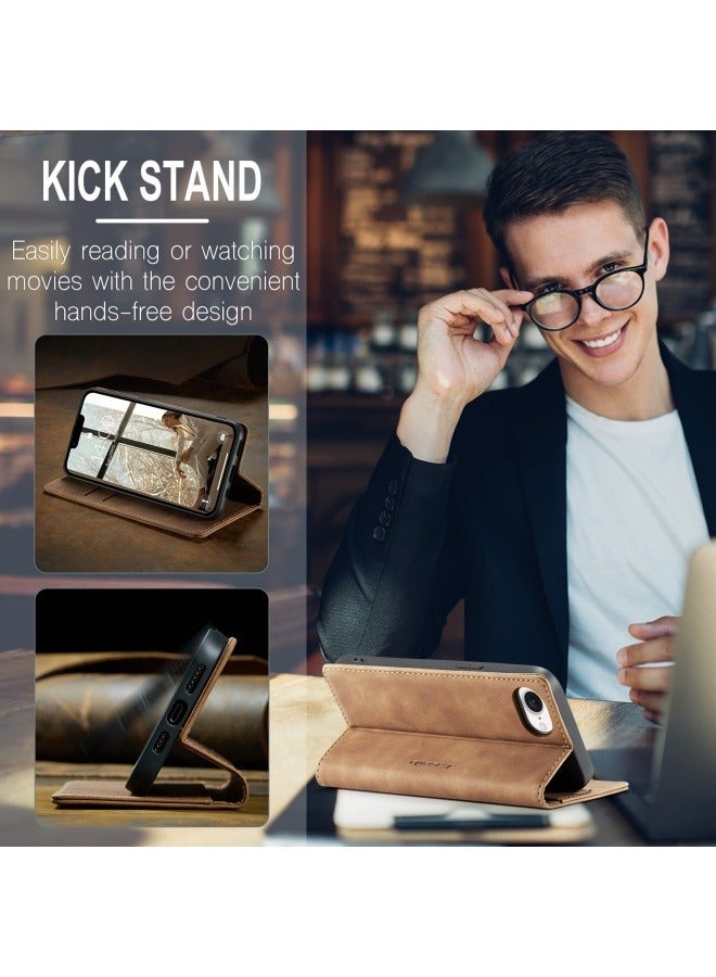 Suitable for iPhone 16E retro clamshell leather case bracket mobile phone case anti-fall card protective cover  - Image 3