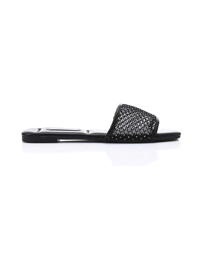 DejaVu Mesh Strass Wedge Slipper - Black - Image 1