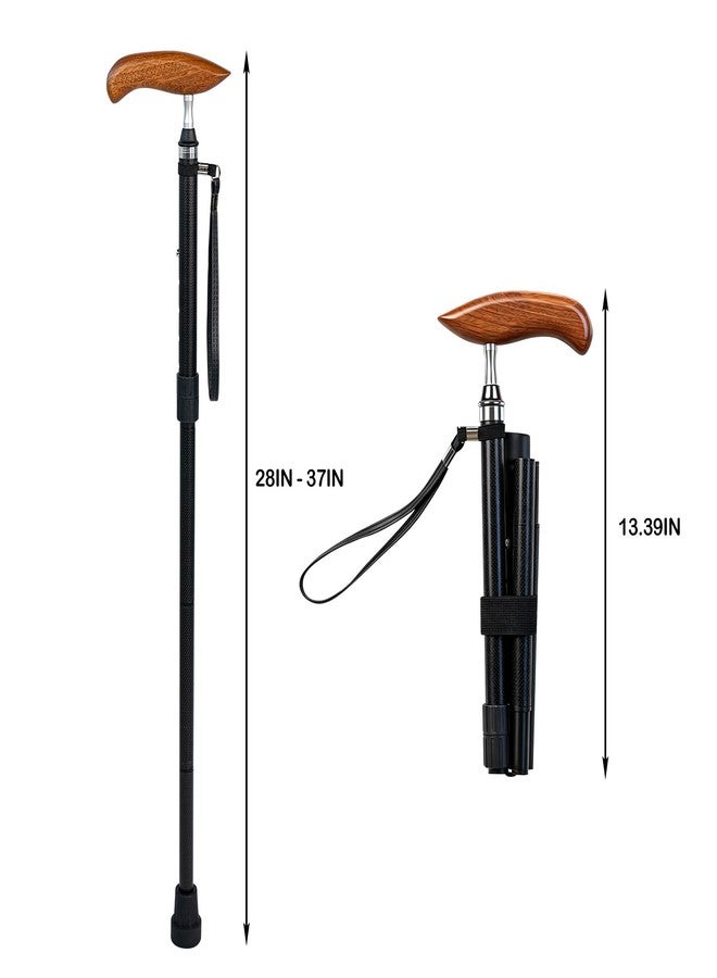NnsZenith Folding Carbon Fiber Cane with Ergonomic Wooden Handle - Adjustable & Lightweight Easy to Carry Walking Stick for Elderly Men and Women, Travel Cane,Seniors Mobility Aid for Balance and Stability - Image 2