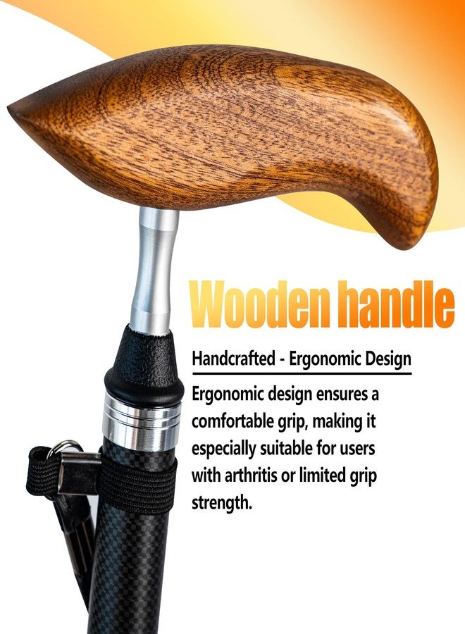NnsZenith Folding Carbon Fiber Cane with Ergonomic Wooden Handle - Adjustable & Lightweight Easy to Carry Walking Stick for Elderly Men and Women, Travel Cane,Seniors Mobility Aid for Balance and Stability - Image 3