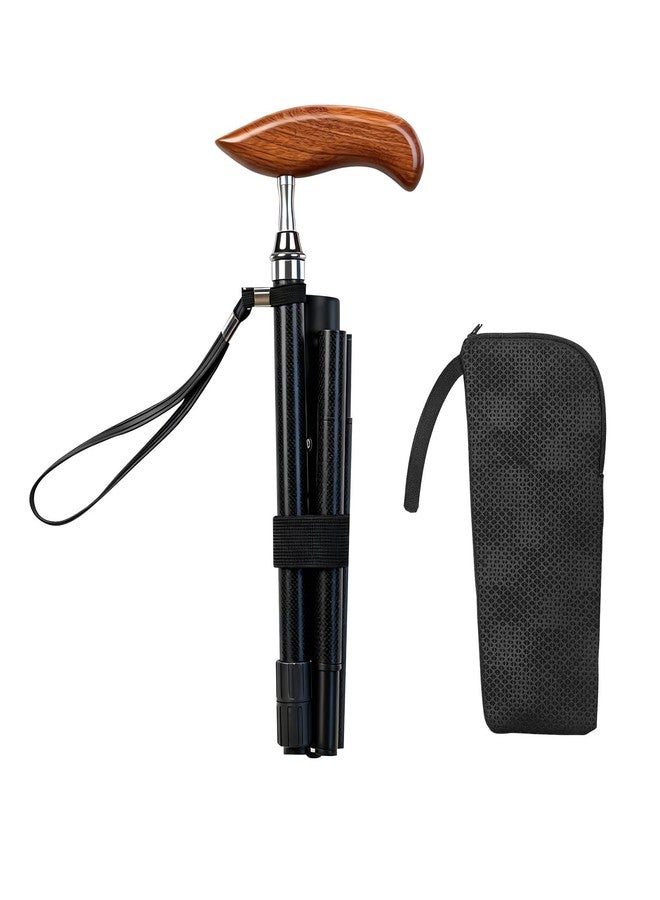 NnsZenith Folding Carbon Fiber Cane with Ergonomic Wooden Handle - Adjustable & Lightweight Easy to Carry Walking Stick for Elderly Men and Women, Travel Cane,Seniors Mobility Aid for Balance and Stability - Image 1