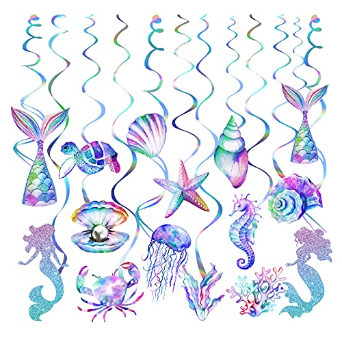 PERFQU 30 Pcs Mermaid Hanging Swirl Mermaid Party Decorations Mermaids Parties Supplies for Girls Ocean Ceiling Streamers for Mermaids Party Favors Baby Shower and Theme Birthday Parties Decoration - Image 1