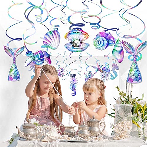 PERFQU 30 Pcs Mermaid Hanging Swirl Mermaid Party Decorations Mermaids Parties Supplies for Girls Ocean Ceiling Streamers for Mermaids Party Favors Baby Shower and Theme Birthday Parties Decoration - Image 5