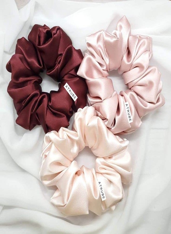 Atrube's combo of 3 Scrunchies - Silk Satin Scrunchies for Hair - Scrunchy for Thick Hair- Silk hair ties for Women Best Gift for girls, lady and children (Multicolor) (Summer Lovin') - Image 1